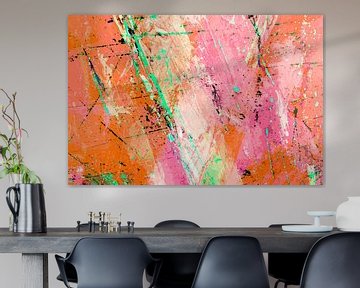 Modern, Abstract Digitaal Kunstwerk in Oranje Roze van Art By Dominic