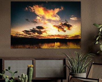 Coucher de soleil et formation de nuages au lac Baldeneysee à Essen Ruhr sur Dieter Walther