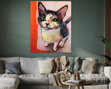 Schilderij van een kat - zwart-wit kitten