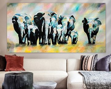  Afrikaanse olifanten familie van Angelique van den Berg