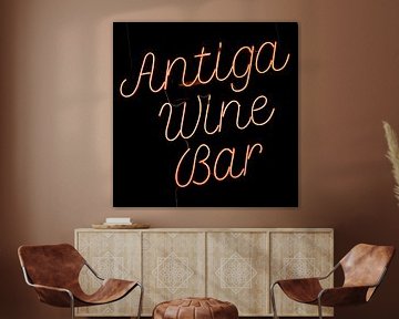 Neon lighting in the window of a wine bar in Lisbon, Portugal by Christa Stroo photography