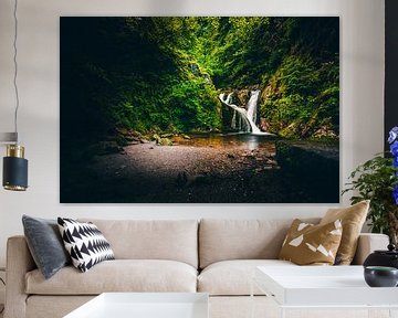 The Allerheiligenwasserfälle in the middle of the green forest, long exposure of the waterfall by Fotos by Jan Wehnert