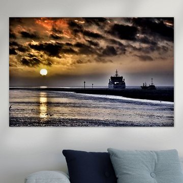 zonsondedrgang op wad