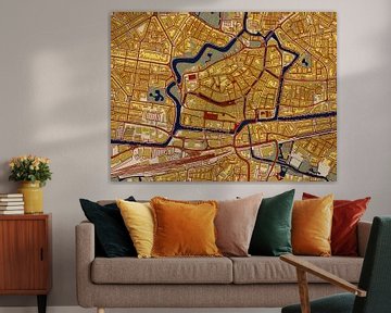 Kaart van het Centrum van Leeuwarden in de stijl van Gustav Klimt van Maporia