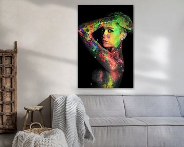 Miley Cyrus Modern Abstract Portret in Neon Kleuren van Art By Dominic