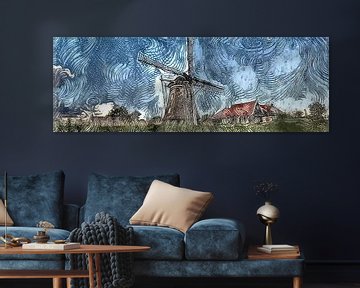 Digitales Malerei-Panorama auf authentischen Kornmühle der Otter in Oterleek.