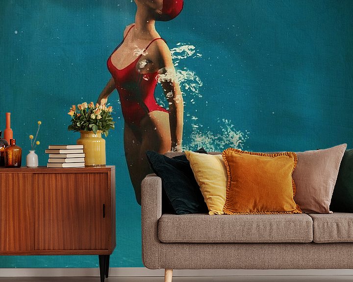 Sfeerimpressie behang: Meisje Zwemt Onder Water van Jan Keteleer