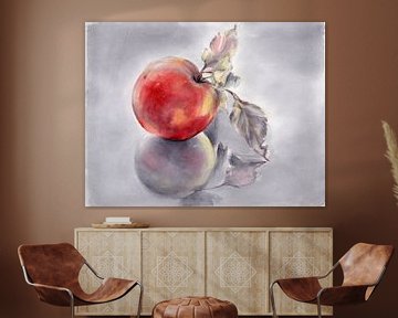 Rode appel en zijn weerspiegeling van Heidemuellerin