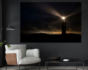 Lighthouse in the dunes with lightbeams at night by Sjoerd van der Wal Photography