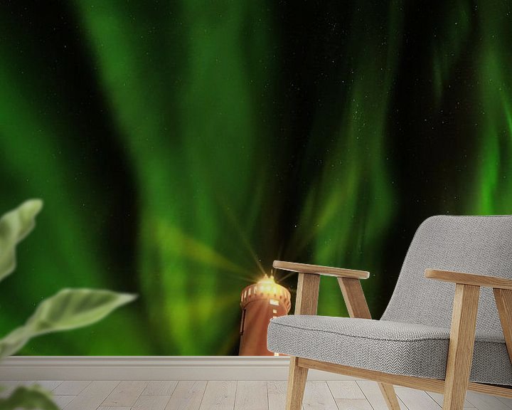 Sfeerimpressie behang: Noorderlicht in de nacht op IJsland met een schitterend lichtspe van Bas Meelker