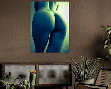 Künstlerischer Akt eines Rückens und Gesäßes in Split Tone Grün Blau von Art By Dominic