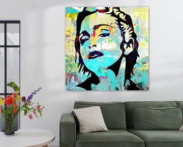 Madonna Abstract Portrait Blue Yellow by Art By Dominic