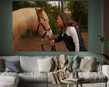 Photoshooting avec un Haflinger marron clair à la crinière beige