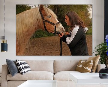 Photoshooting avec un Haflinger marron clair à la crinière beige