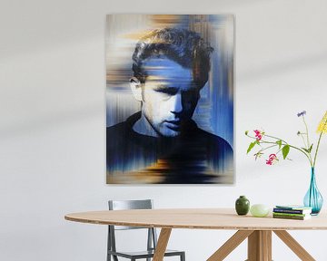 James Dean Abstract Modern Portret in  Blauw Oranje van Art By Dominic