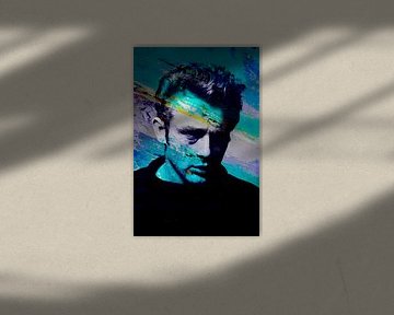James Dean Abstraktes modernes Porträt in Blau von Art By Dominic