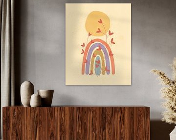 Abstract landschap met een regenboog en hartjes van Tanja Udelhofen