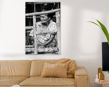 Old woman on island in Thailand black and white portrait by Lindy Schenk-Smit