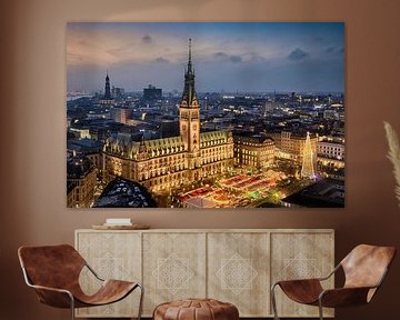 Stadhuis en kerstmarkt in Hamburg, Duitsland van Michael Abid