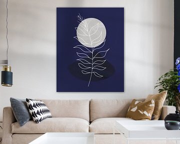 Abstract landscape in night blue with a silver moon by Tanja Udelhofen
