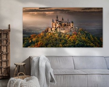 The stately Hohenzollern Castle in the golden autumn