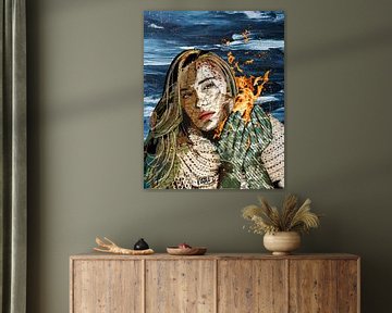 Young woman winter sketch with fire by KalliDesignShop