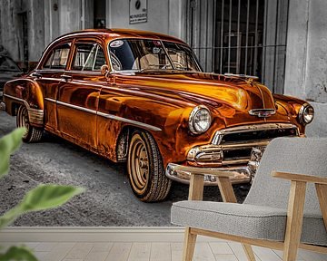 golden vintage car HDR in old town Havana Cuba by Dieter Walther