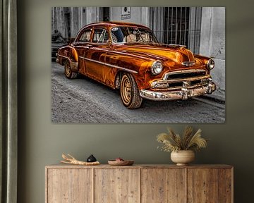 golden vintage car HDR in old town Havana Cuba by Dieter Walther