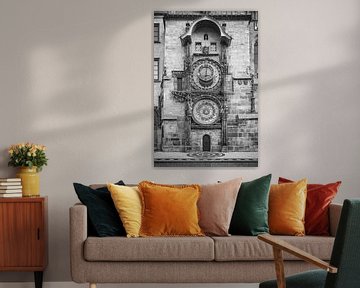 Astronomische Uhr in Prag schwarz-weiß