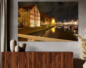 Thorbeckegracht im Stadtzentrum von Zwolle bei Nacht von Sjoerd van der Wal Fotografie