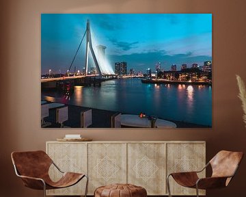 Magnificent Erasmus bridge during the blue hour in the evening by Jolanda Aalbers