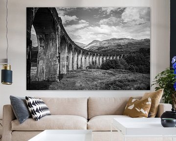 De brug uit Harry Potter, Glenfinnan Viaduct, Lochaber, zwart-wit, fotoprint