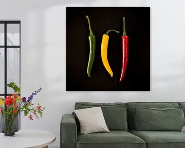 Trio of peppers - green, yellow and red by Mariska Vereijken