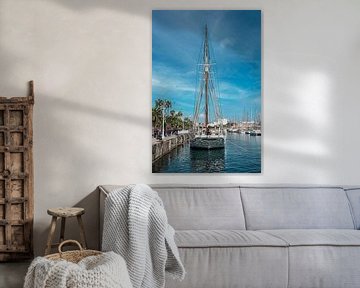 Anchored Yacht Sailboat in Port Vell in Barcelona, Spain by Andreea Eva Herczegh