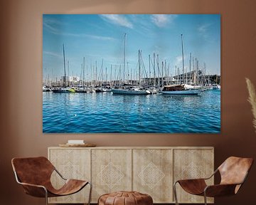 Yacht Sailboats in Port Vell Harbour near Rambla de Mar, Barcelona by Andreea Eva Herczegh