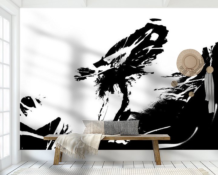 Sfeerimpressie behang: Rechtop | abstract zwart-wit van Henriëtte Mosselman