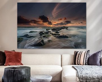 Texel pier strand paal 30 Long Exposure Zonsondergang van Texel360Fotografie Richard Heerschap