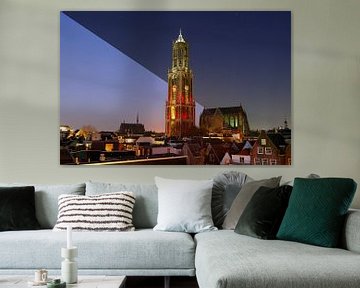 Stadsgezicht van Utrecht met roodwitte Domtoren, splitscreen montage