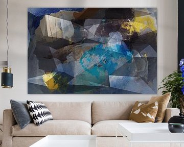 Moderne abstracte geometrische kunst in blauw, goud, zwart, bruin. van Dina Dankers