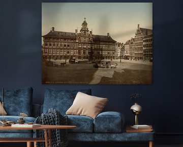 Grote Markt met stadhuis, Antwerpen, België (1890-1900) van Vintage Afbeeldingen