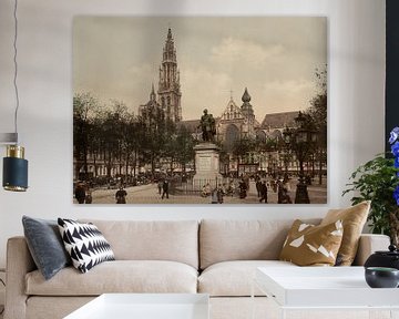 Het Verteplein en de kathedraal, Antwerpen, België (1890-1900)