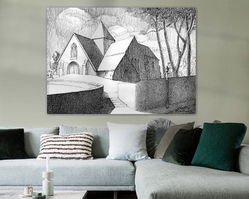 Ink drawing on paper; St Margaret's Church - Ditchling - UK by Galerie Ringoot