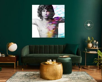 Jim Morrison Portrait abstrait moderne en noir et blanc couleur sur Art By Dominic