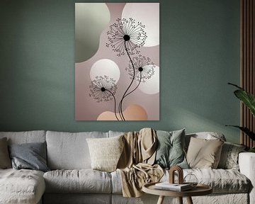 Black Line art - Dandelion van Gisela - Art for you