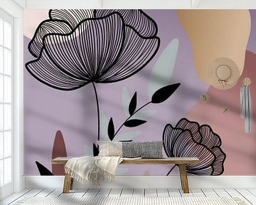 Black Line art - Floral van GᎥรєlค Art Ŧ๏г Y๏ย