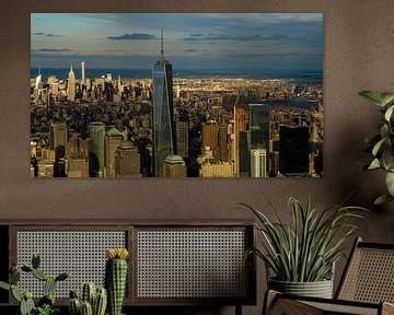 Indrukwekkende skyline van vele hoge gebouwen van New York City van bovenaf van adventure-photos