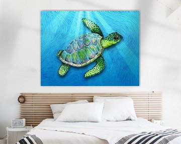 Zwemmende zeeschildpad van Bianca Wisseloo