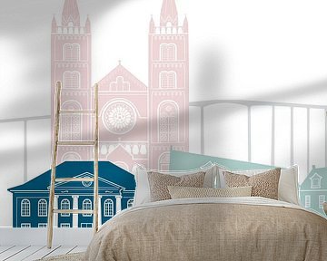 Skyline illustration city Paramaribo | Suriname in color by Mevrouw Emmer