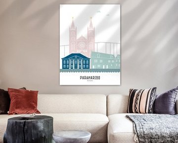 Skyline illustration city Paramaribo | Suriname in color by Mevrouw Emmer