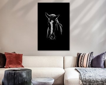 Fine Art horse with white blaze in low-key version by Femke Ketelaar